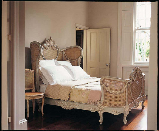 Sidqa Regal King Size Bed with Cane Work and Gold Vine Carvings