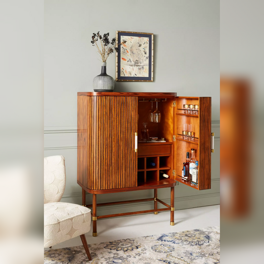 Golden Teak Vintage Wine Cabinet