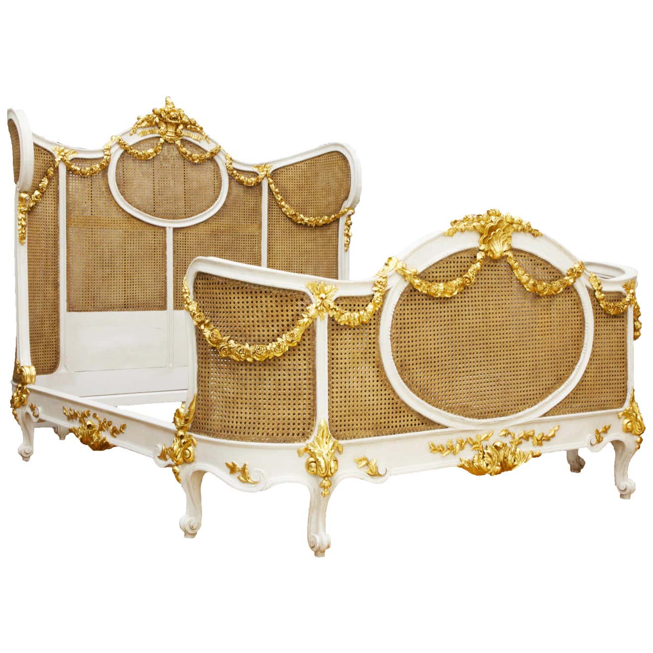 Sidqa Regal King Size Bed with Cane Work and Gold Vine Carvings