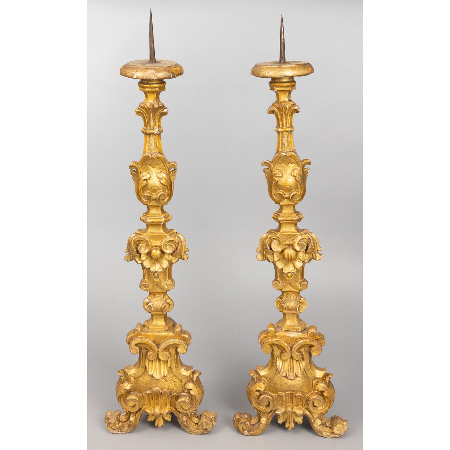 Regal Gold Carved Candle Stands Pair