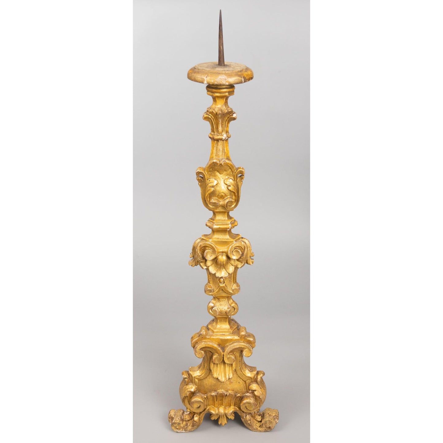 Regal Gold Carved Candle Stands Pair