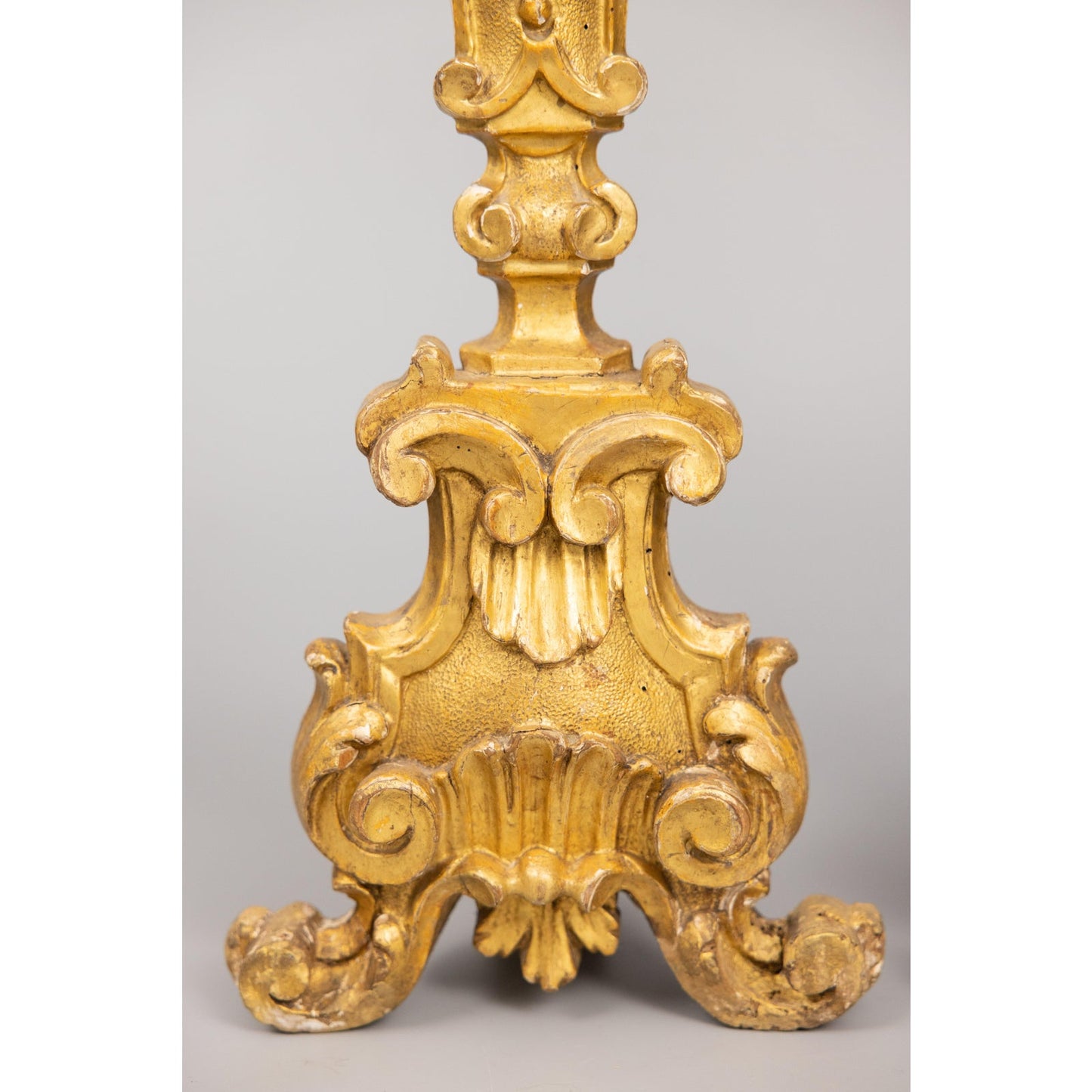 Regal Gold Carved Candle Stands Pair