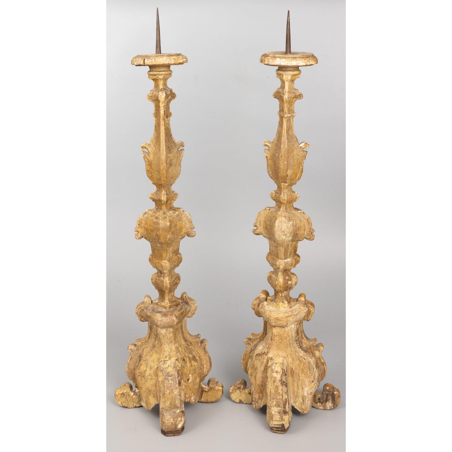 Regal Gold Carved Candle Stands Pair