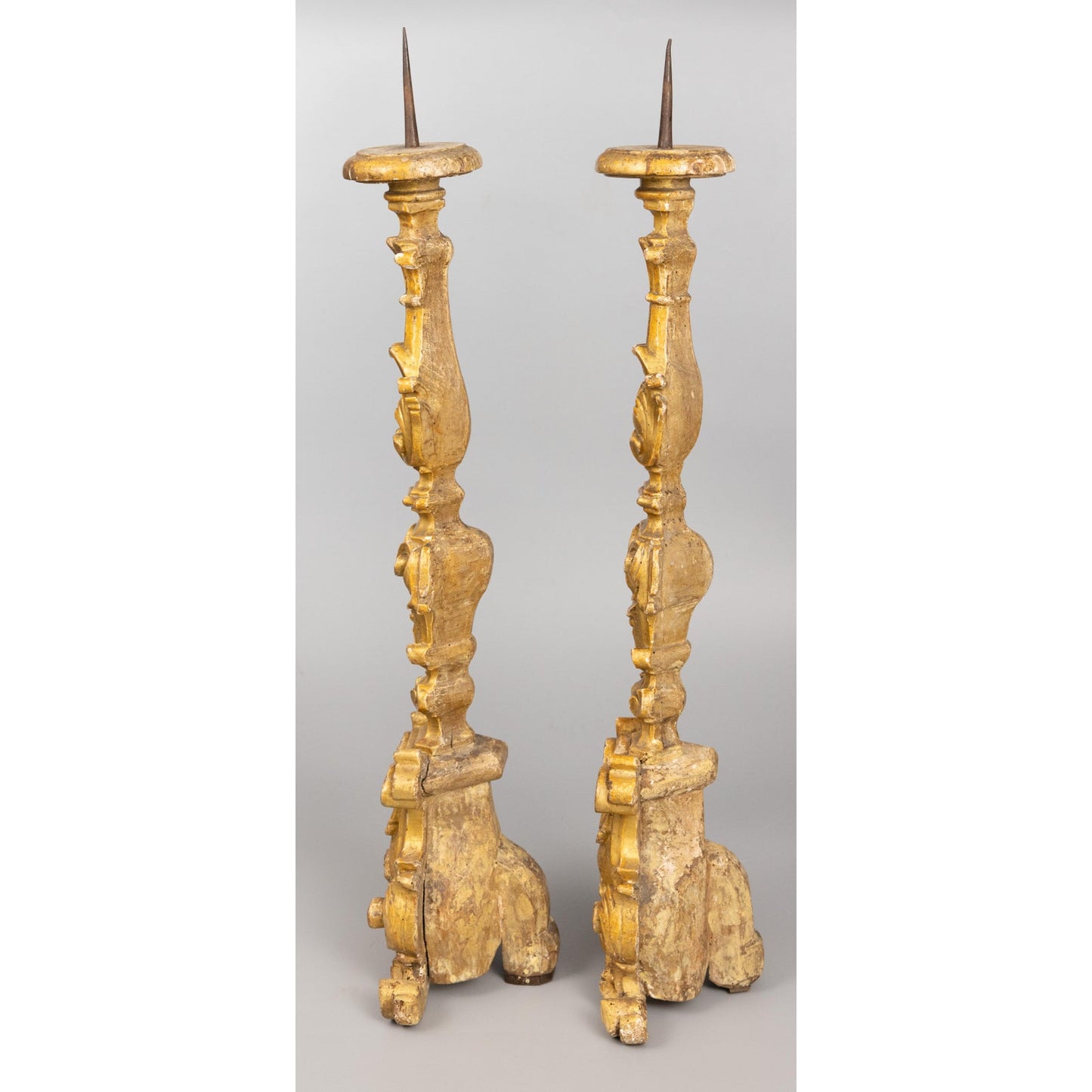 Regal Gold Carved Candle Stands Pair