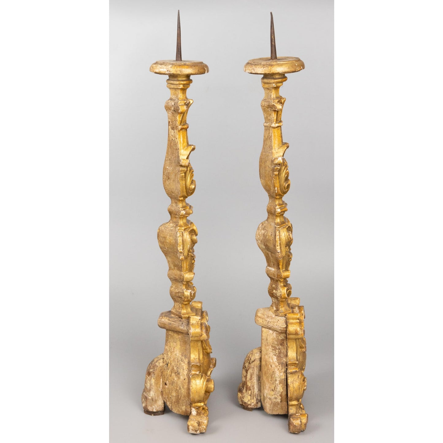 Regal Gold Carved Candle Stands Pair