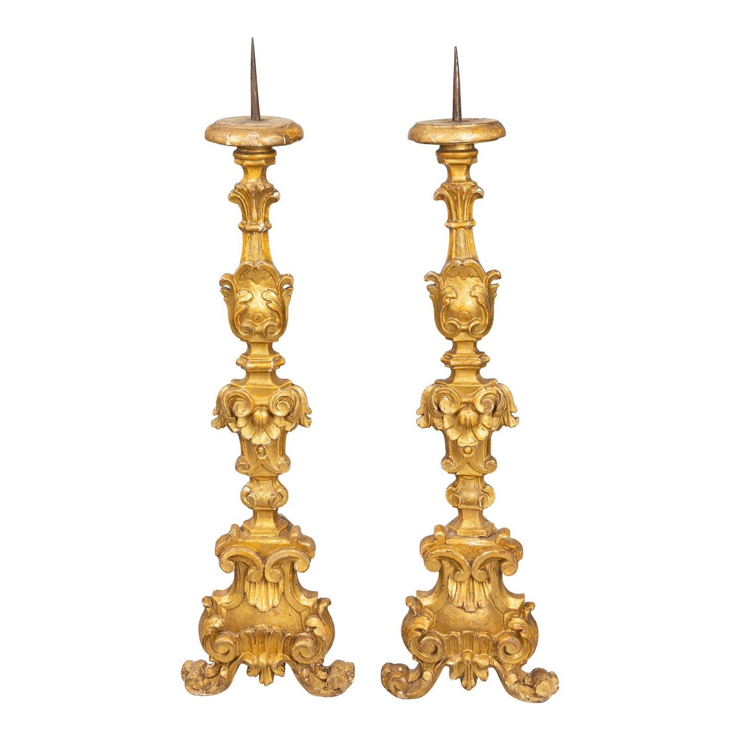 Regal Gold Carved Candle Stands Pair