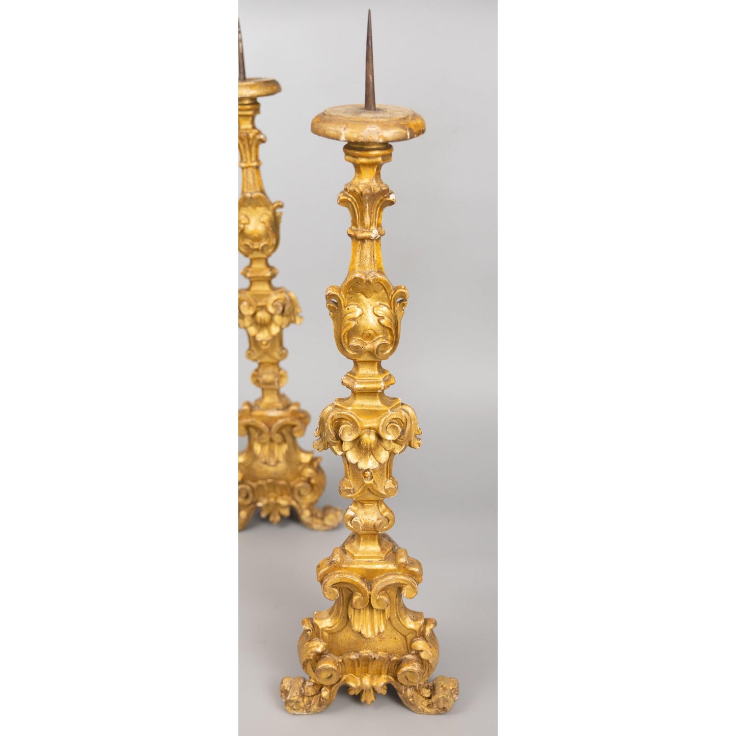 Regal Gold Carved Candle Stands Pair