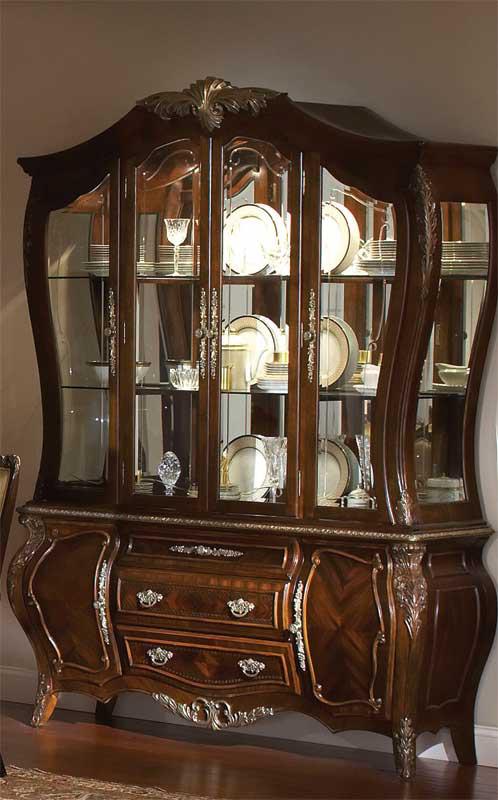 Antique Mahogany Grand Display Cabinet with Silver Accents