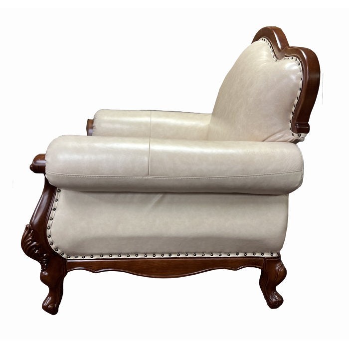 Sidqa Handcarved Mahogany Leather Couch Armchair