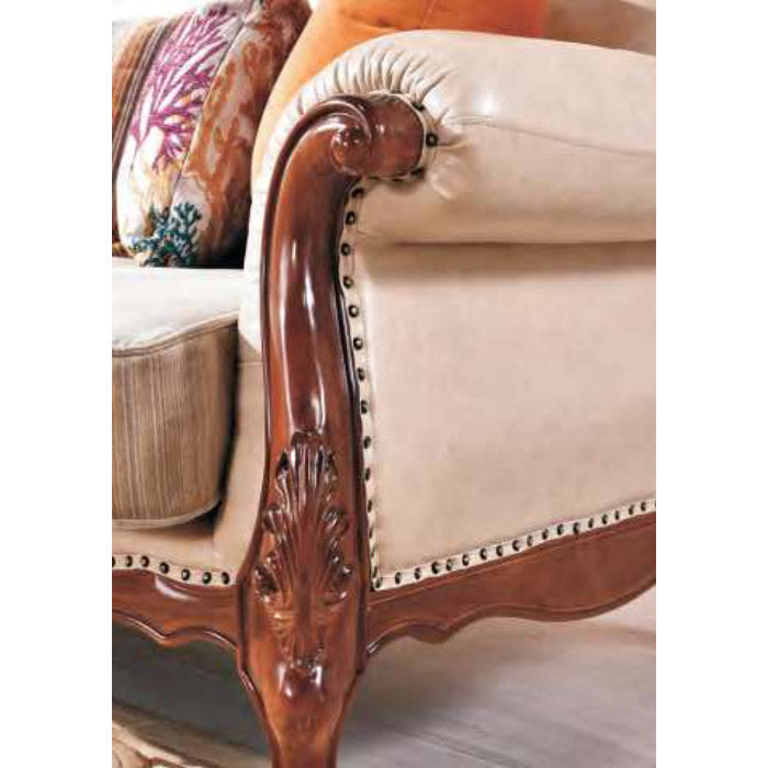 Sidqa Handcarved Mahogany Leather Couch Armchair