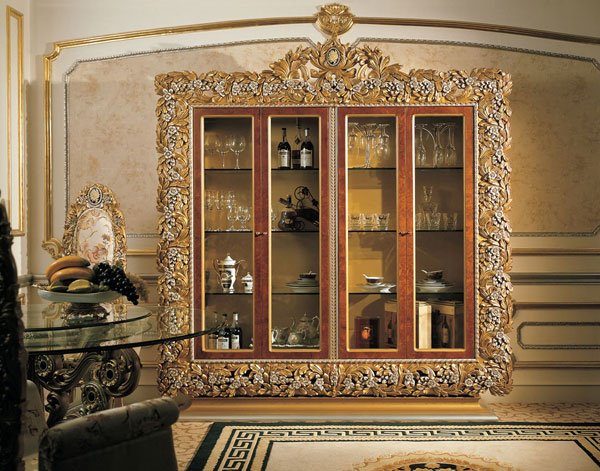 Grand 4-Door Display Cabinet with Elaborate Carvings