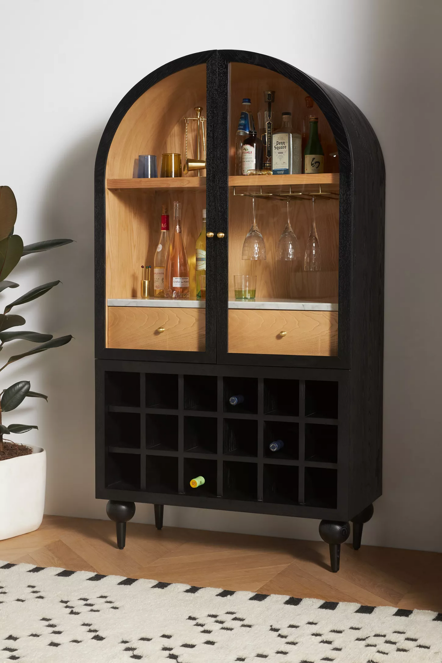 Ebon Élan: Oval-Top Bar Cabinet with Wine Holder