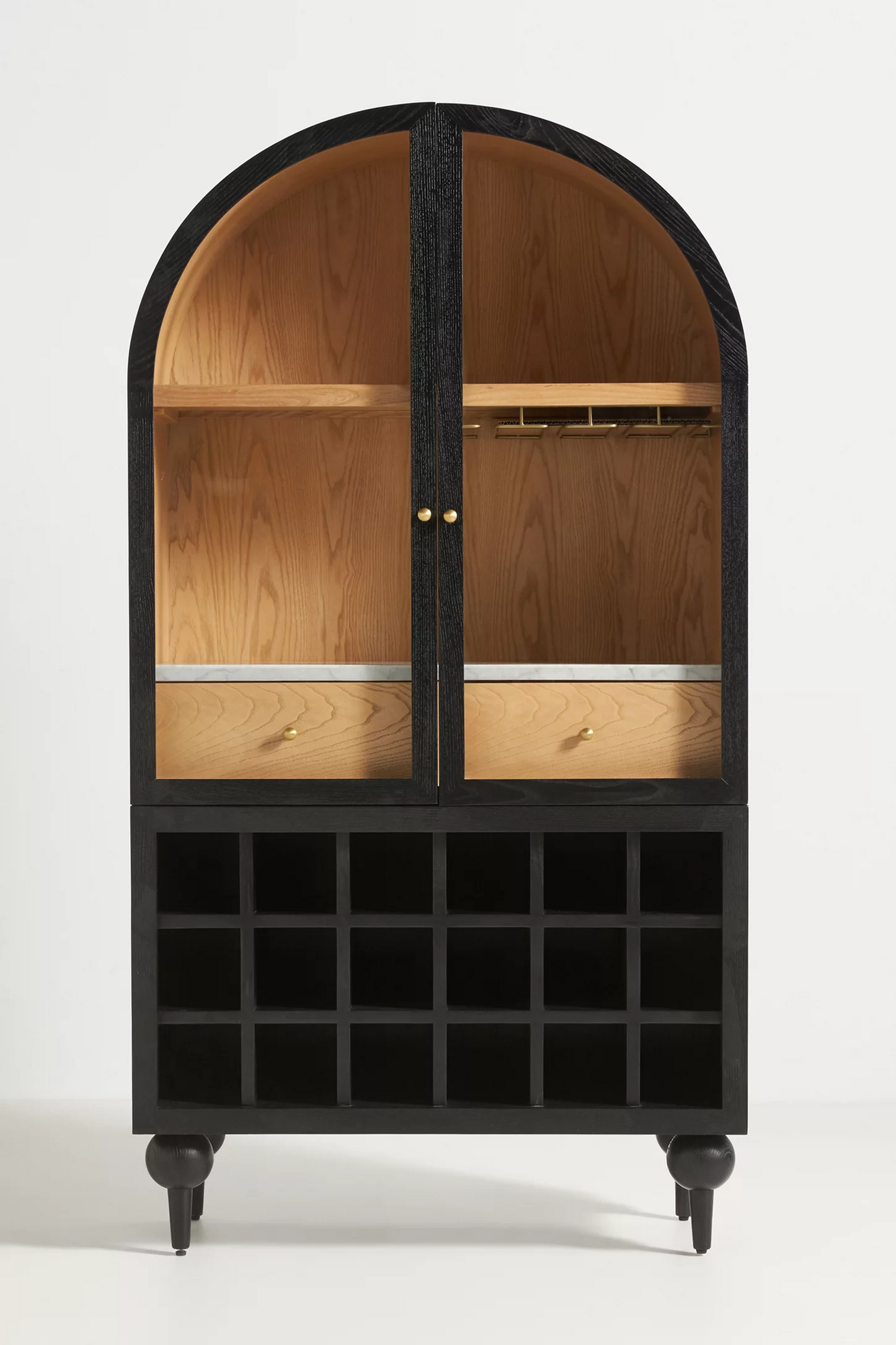 Ebon Élan: Oval-Top Bar Cabinet with Wine Holder