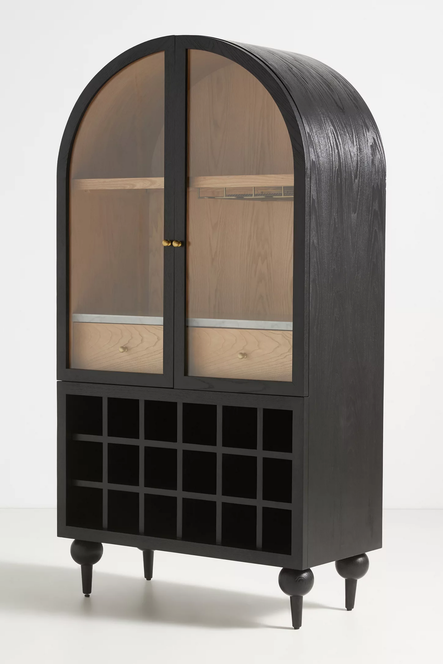 Ebon Élan: Oval-Top Bar Cabinet with Wine Holder