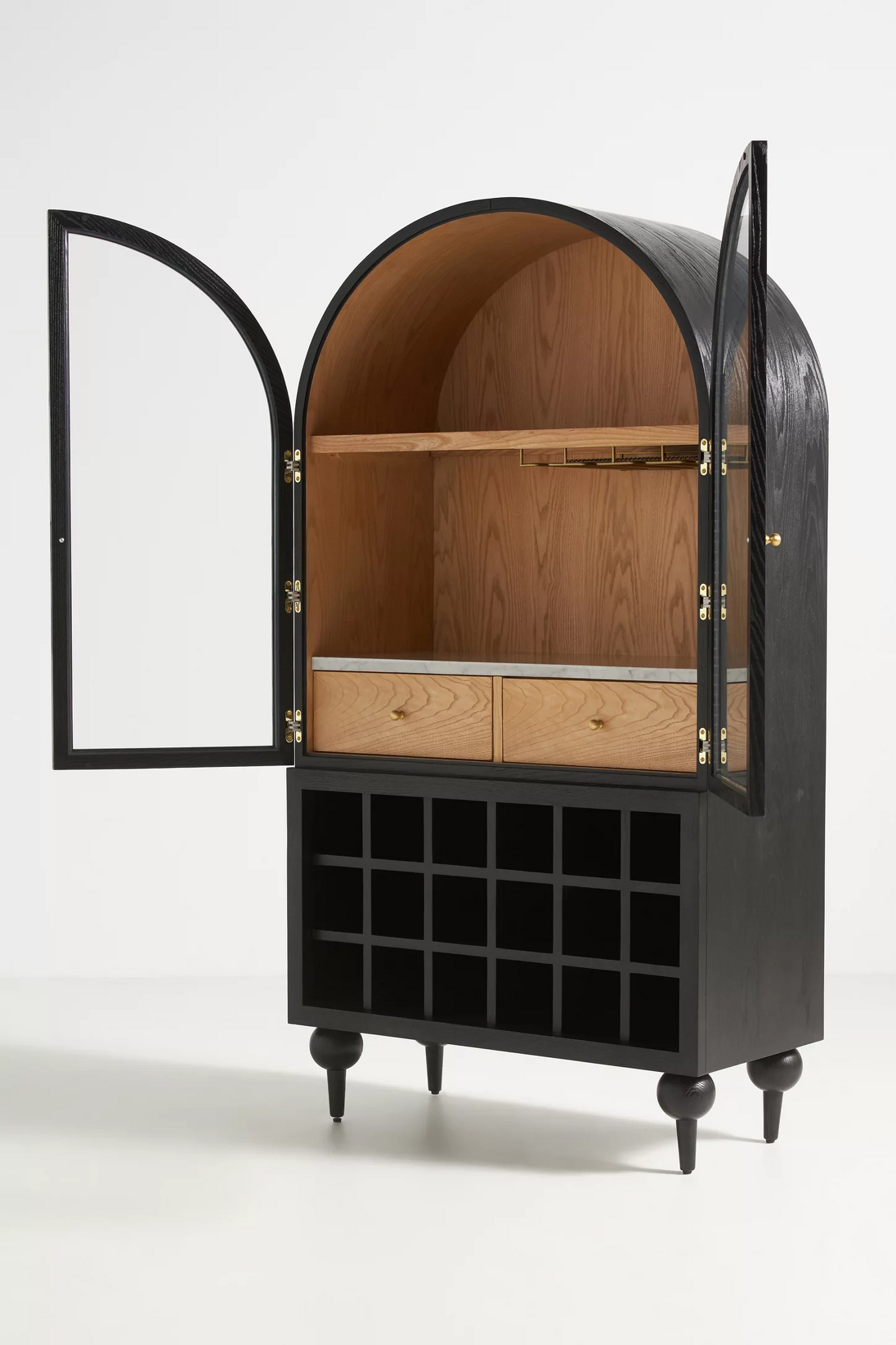 Ebon Élan: Oval-Top Bar Cabinet with Wine Holder