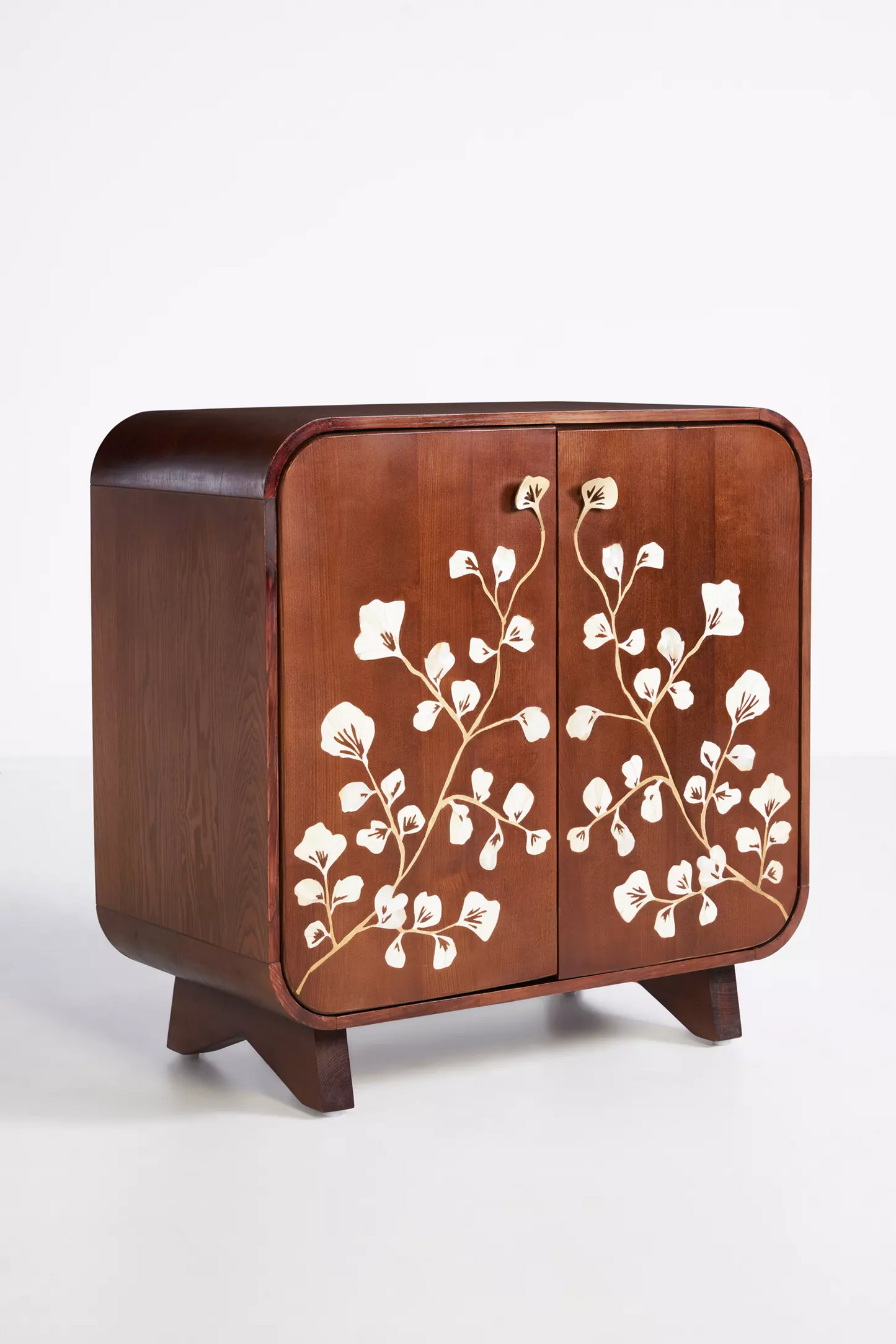 Floral Charm: Natural Polish Cabinet