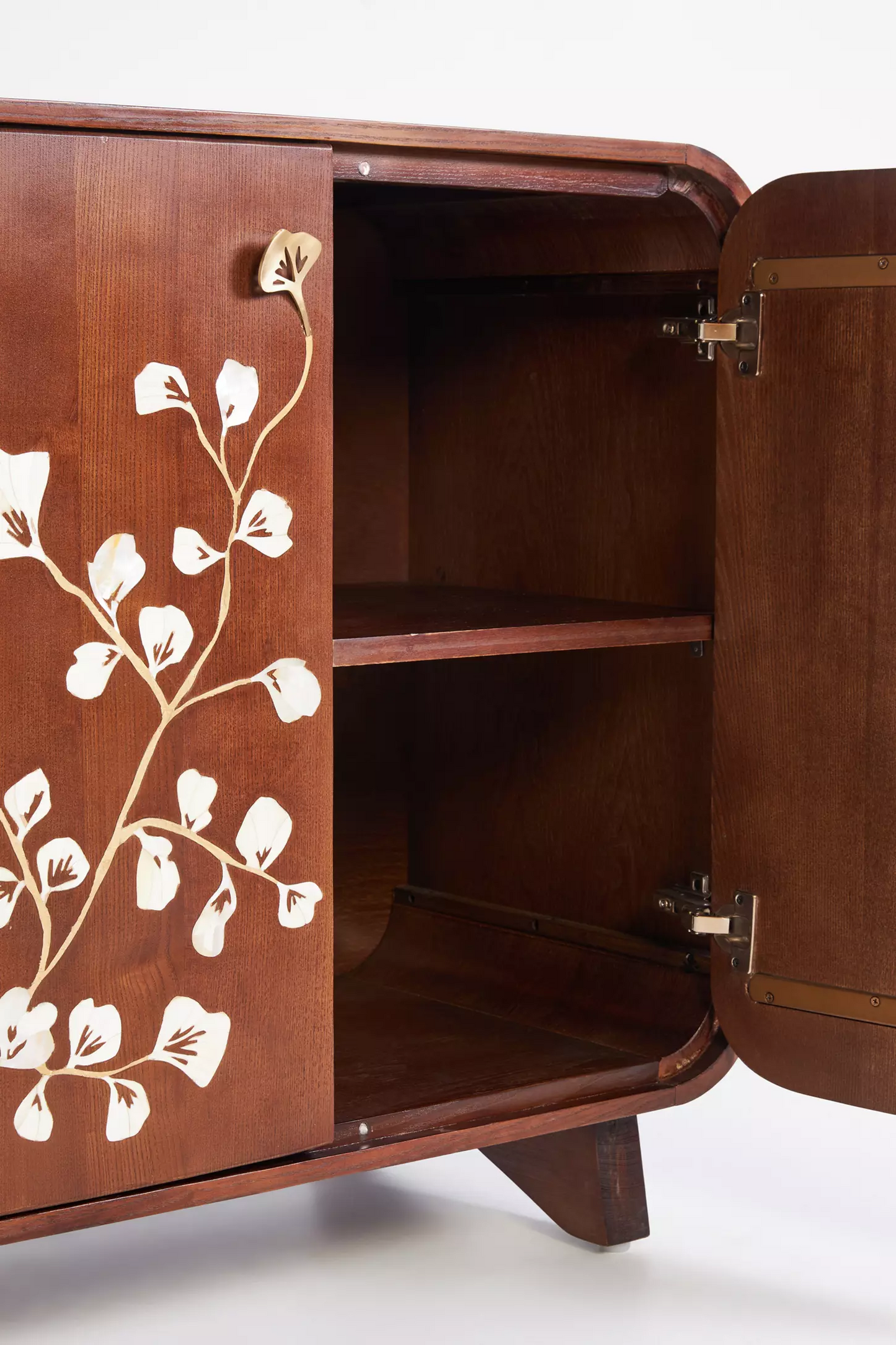 Floral Charm: Natural Polish Cabinet