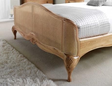 Sidqa Natural Glossy Polish King Bed with Cane Work