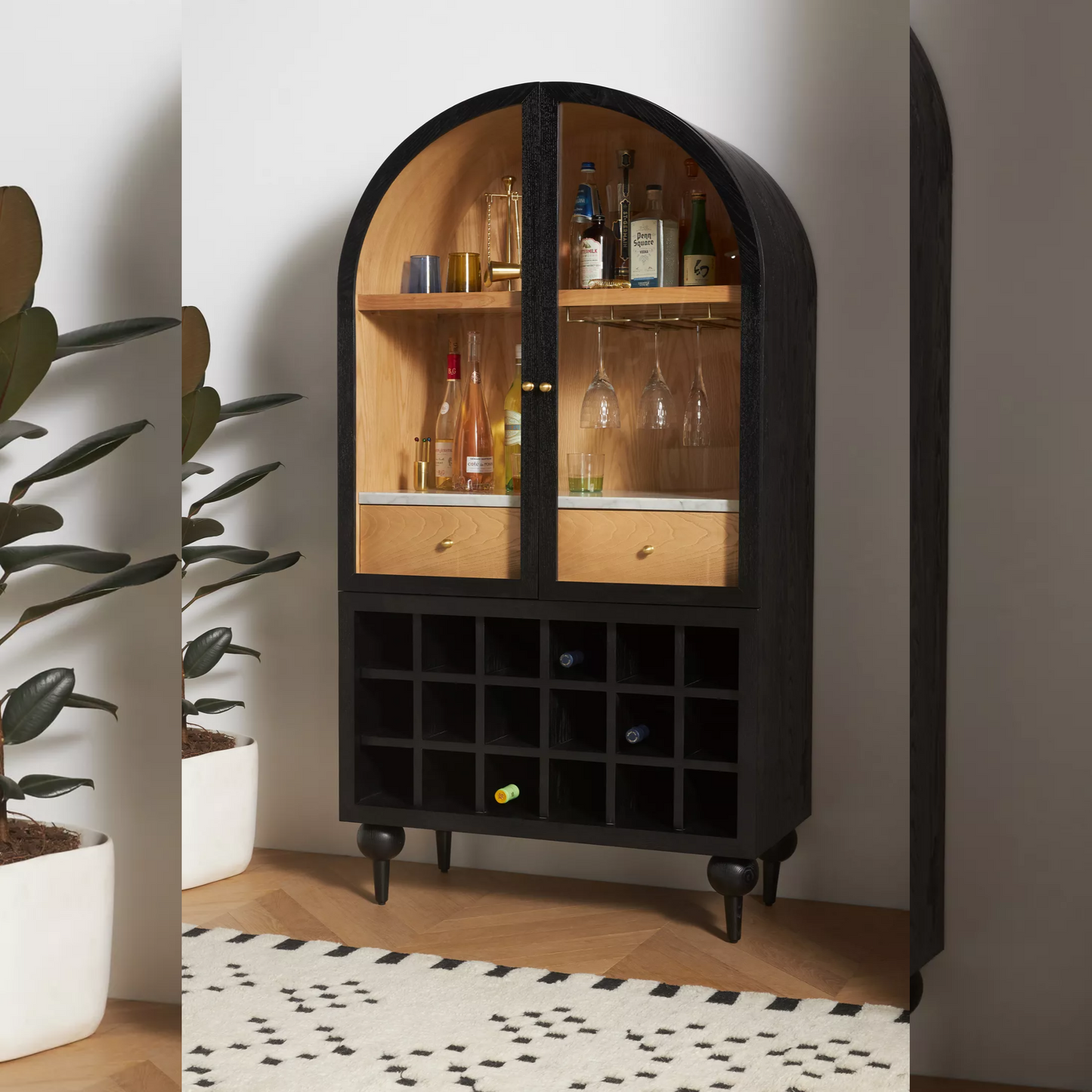 Ebon Élan: Oval-Top Bar Cabinet with Wine Holder