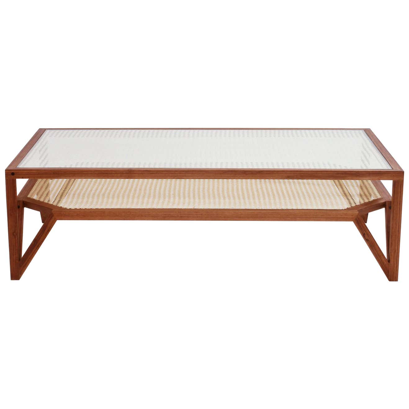 Sidqa Mahogany Double-Decker Cane Coffee Table