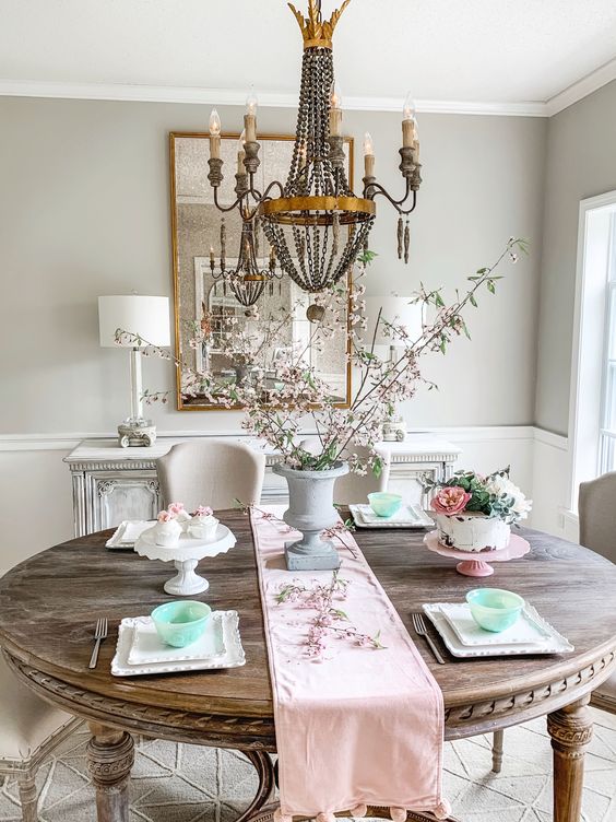 Circular French Finish Dining Set with a Bench