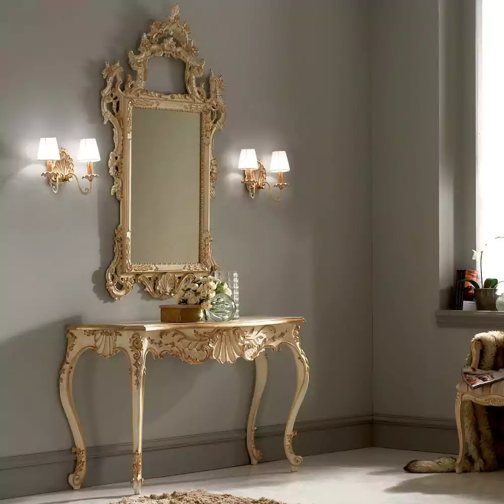 Sidqa Beige French Console and Mirror Set