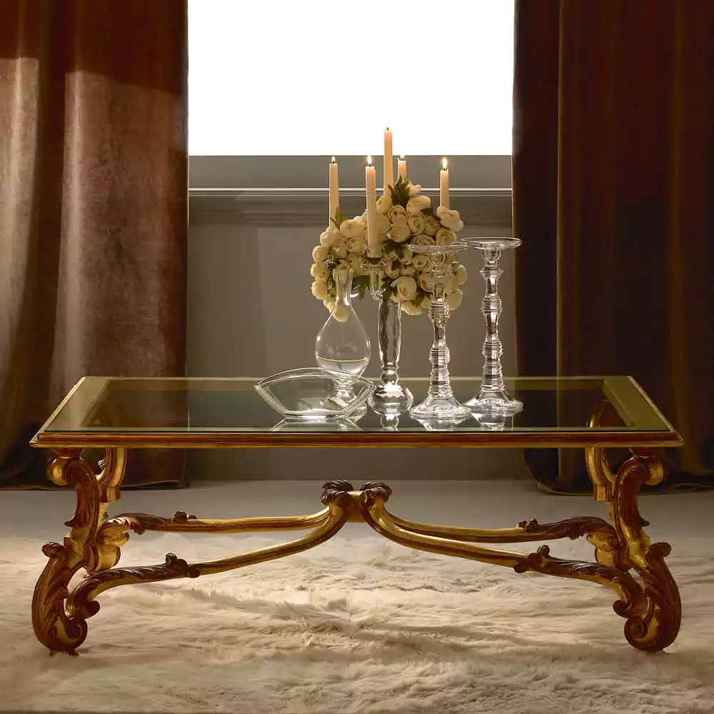 Sidqa Antique Gold Glass-Top Coffee Table