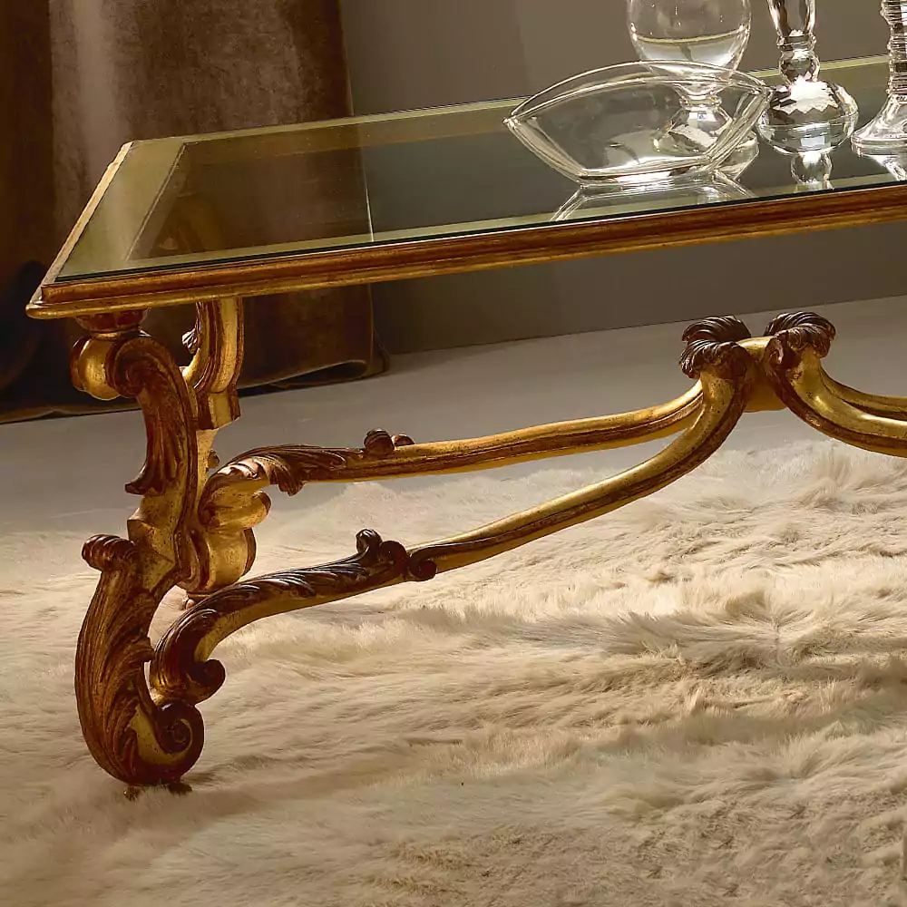 Sidqa Antique Gold Glass-Top Coffee Table