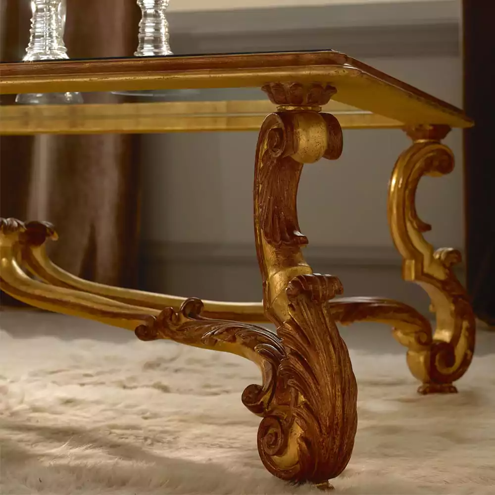 Sidqa Antique Gold Glass-Top Coffee Table