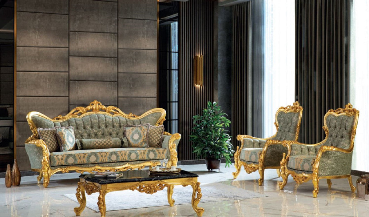 The Opulent Green Antique Gold Leaf Sofa Set by Sidqa