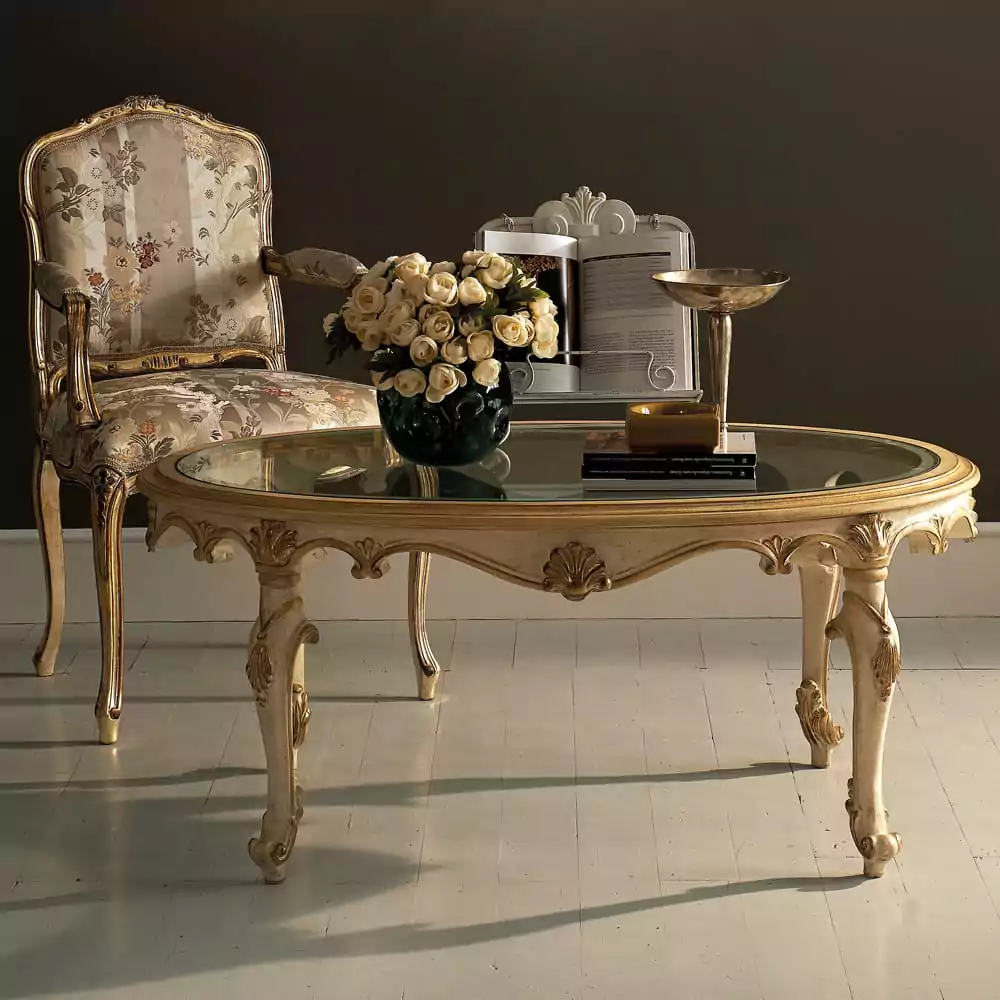 Sidqa Antique Gold French Oval Coffee Table