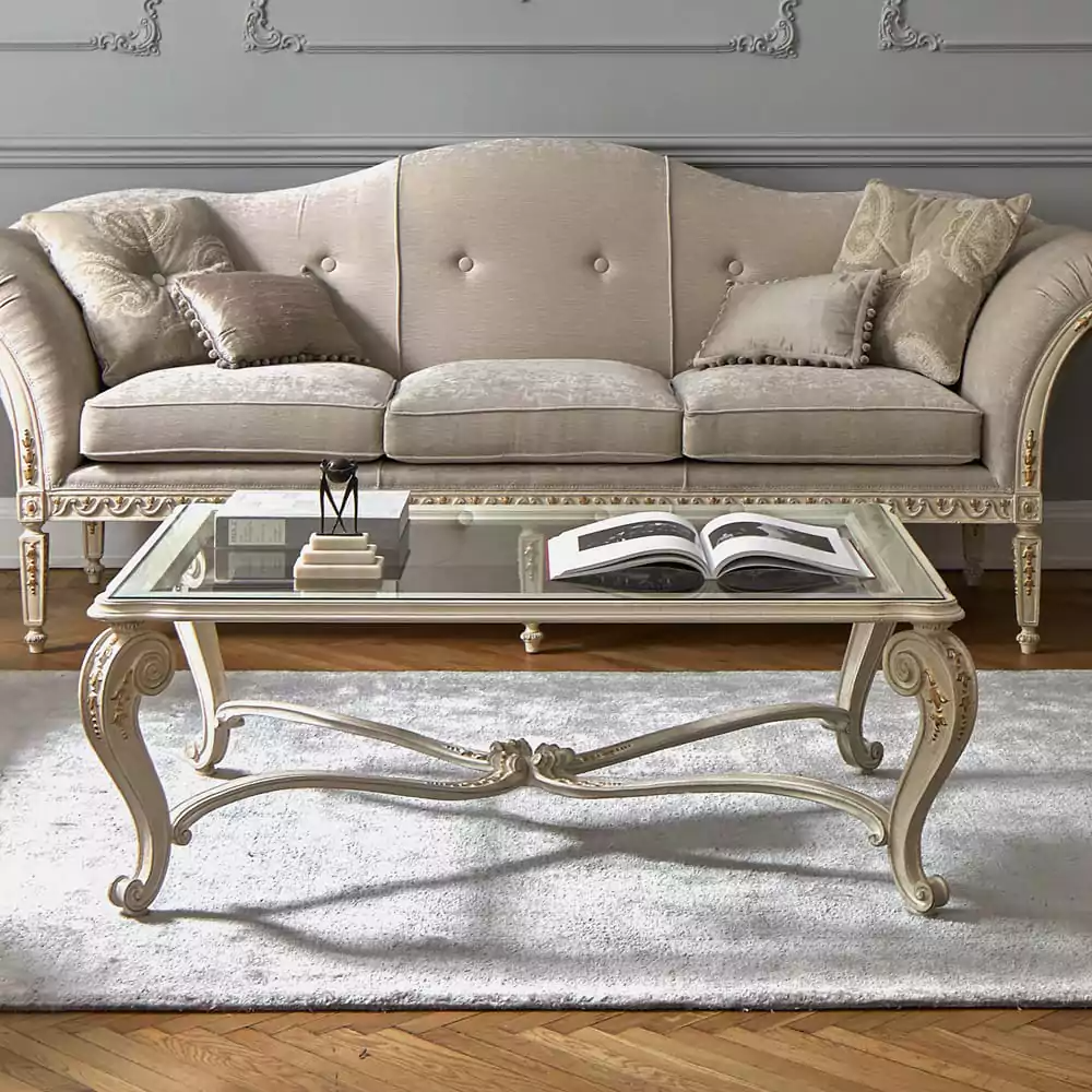 Sidqa Ivory and Gold Accent Coffee Table