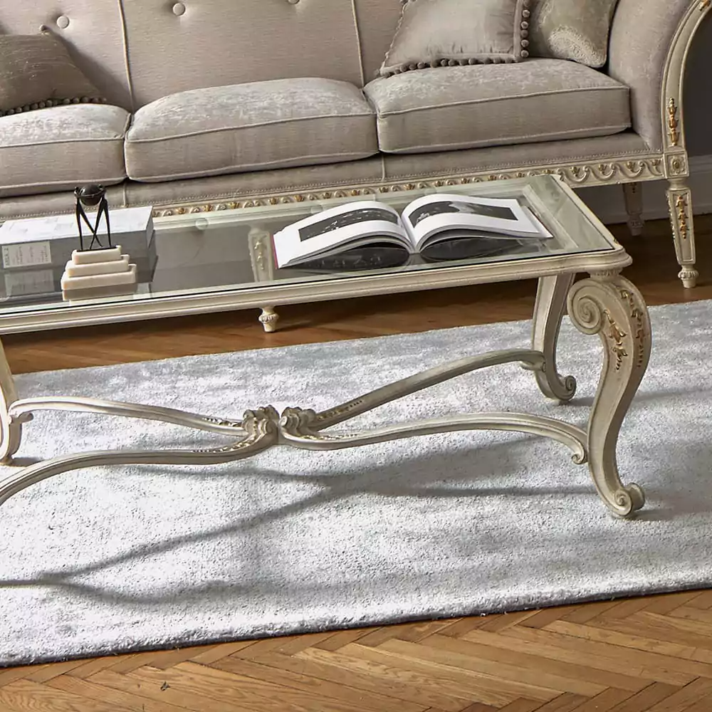 Sidqa Ivory and Gold Accent Coffee Table