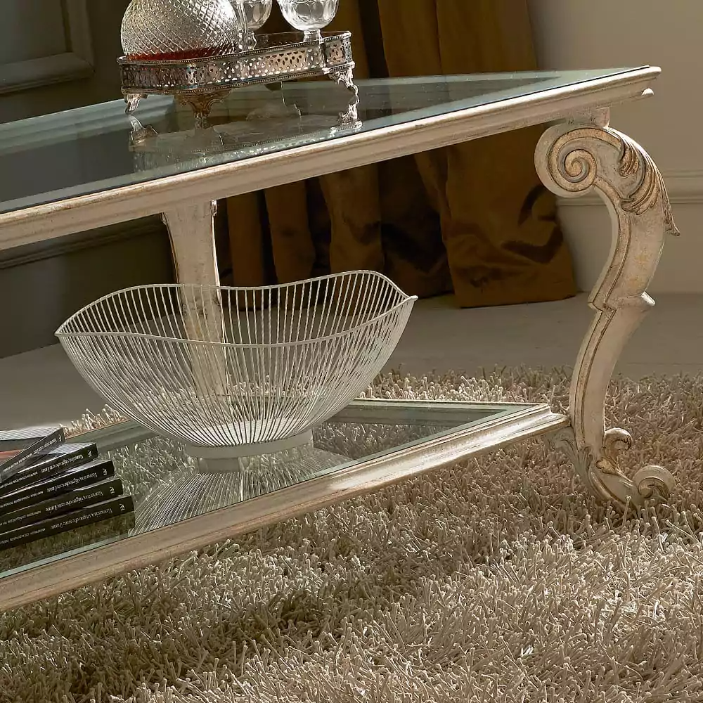 Sidqa Ivory and Gold Glass Double-Decker Coffee Table