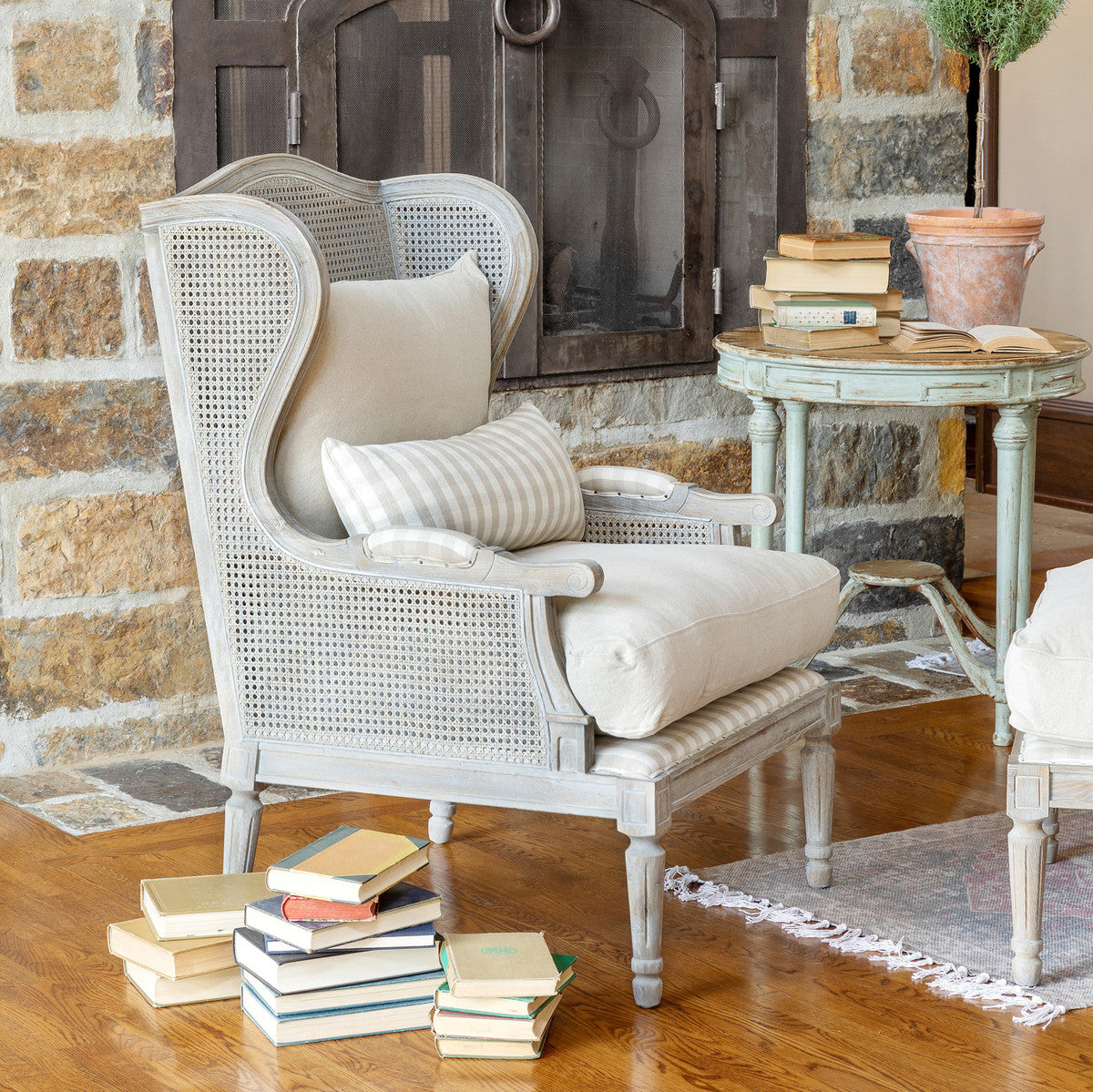 Sidqa Grand Grey Cane Armchair with French Finish