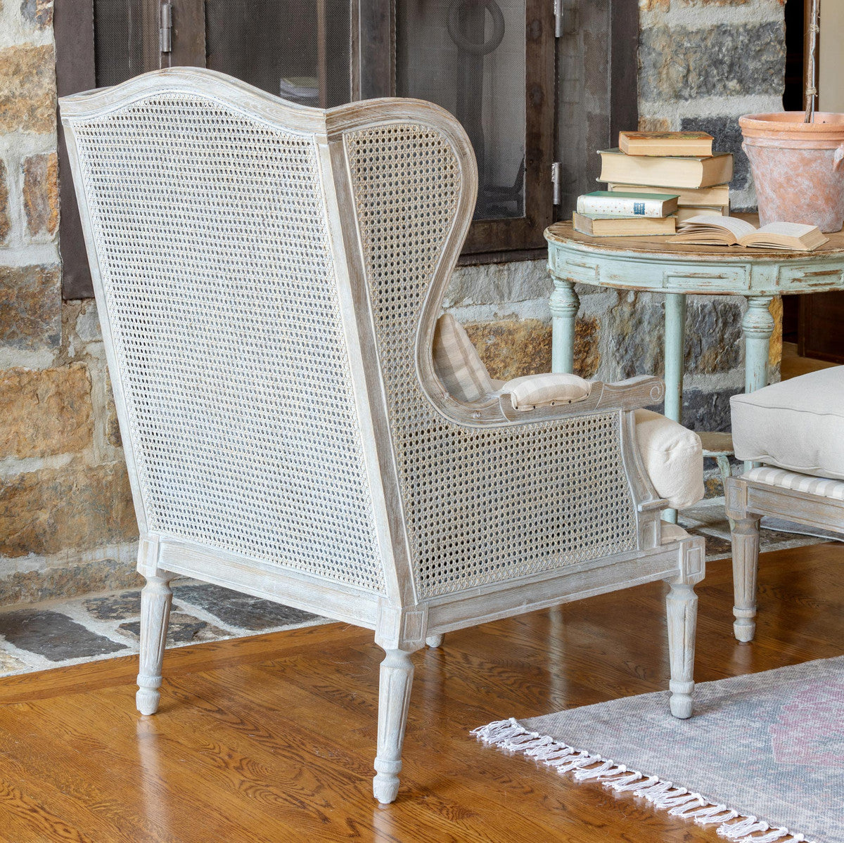 Sidqa Grand Grey Cane Armchair with French Finish