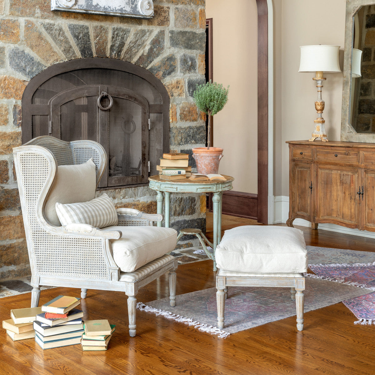 Sidqa Grand Grey Cane Armchair with French Finish