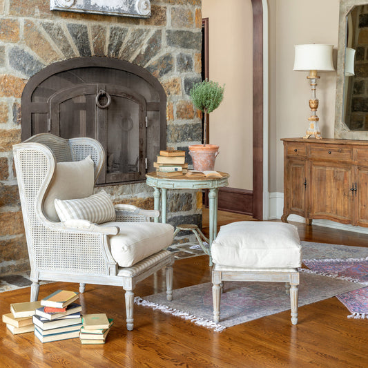 Sidqa Grand Grey Cane Armchair with French Finish