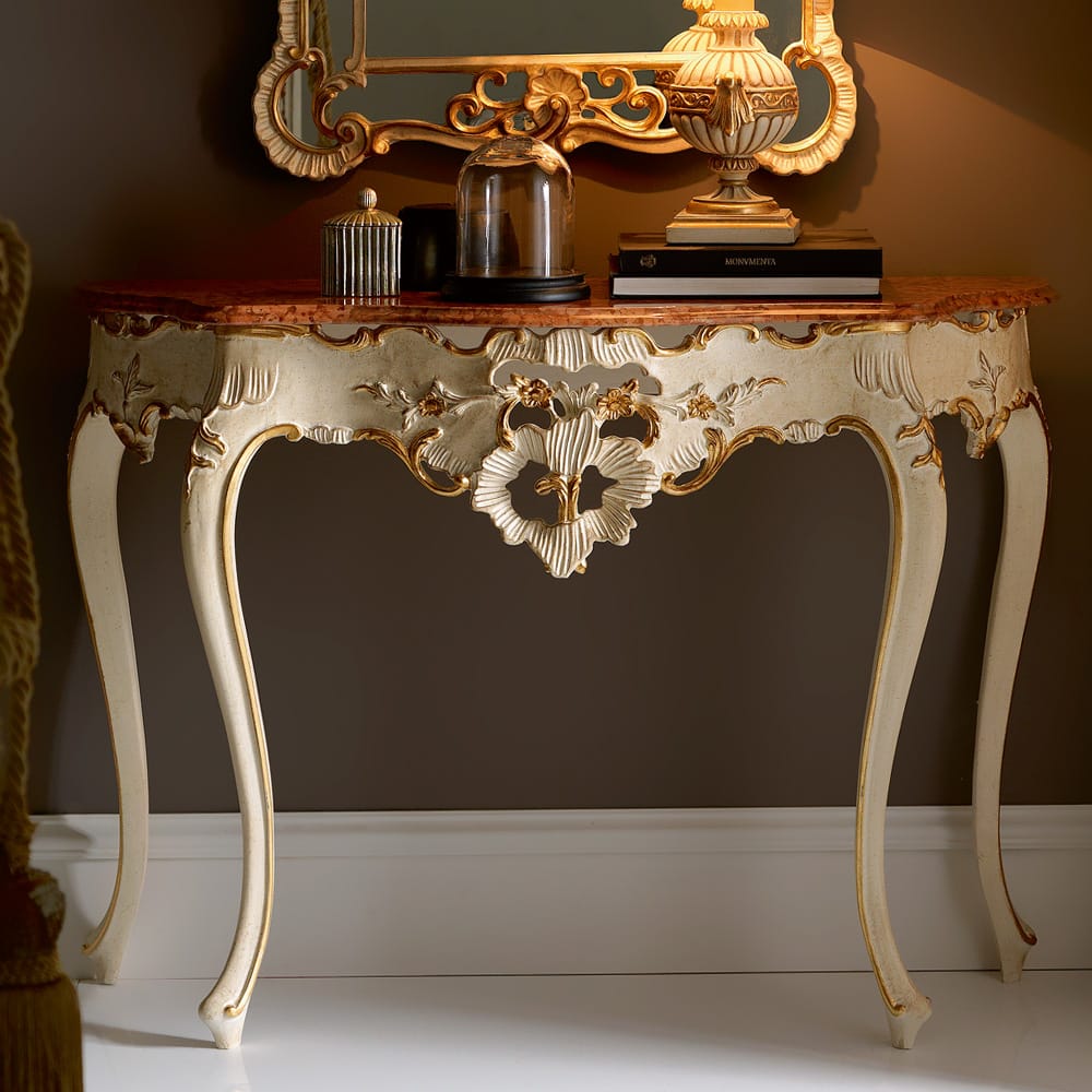 Sidqa Ivory and Gold Console and Mirror Set