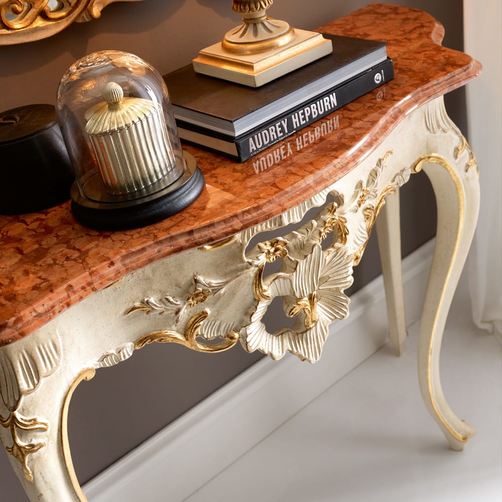 Sidqa Ivory and Gold Console and Mirror Set