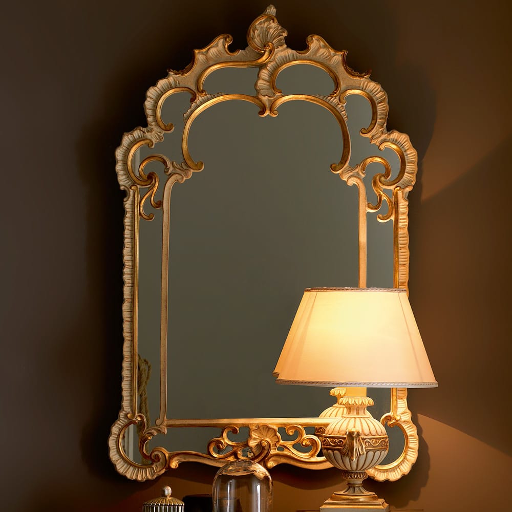 Sidqa Ivory and Gold Console and Mirror Set