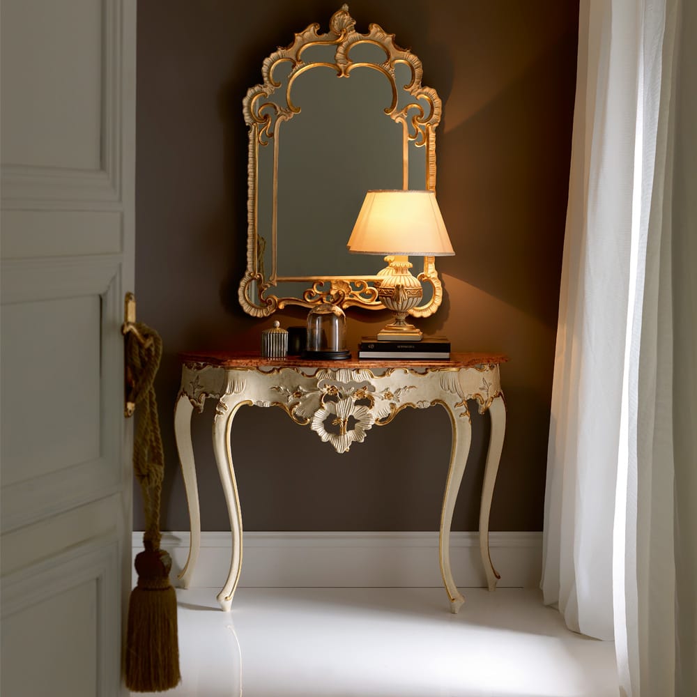 Sidqa Ivory and Gold Console and Mirror Set