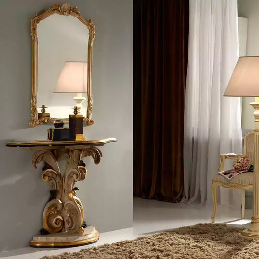 Sidqa Wall-Mounted Sand French Console and Mirror Set