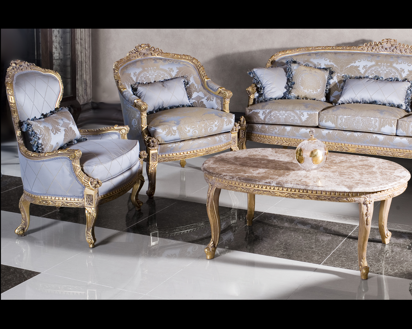 The Grandeur Royale Satin 7 Seater Sofa Set