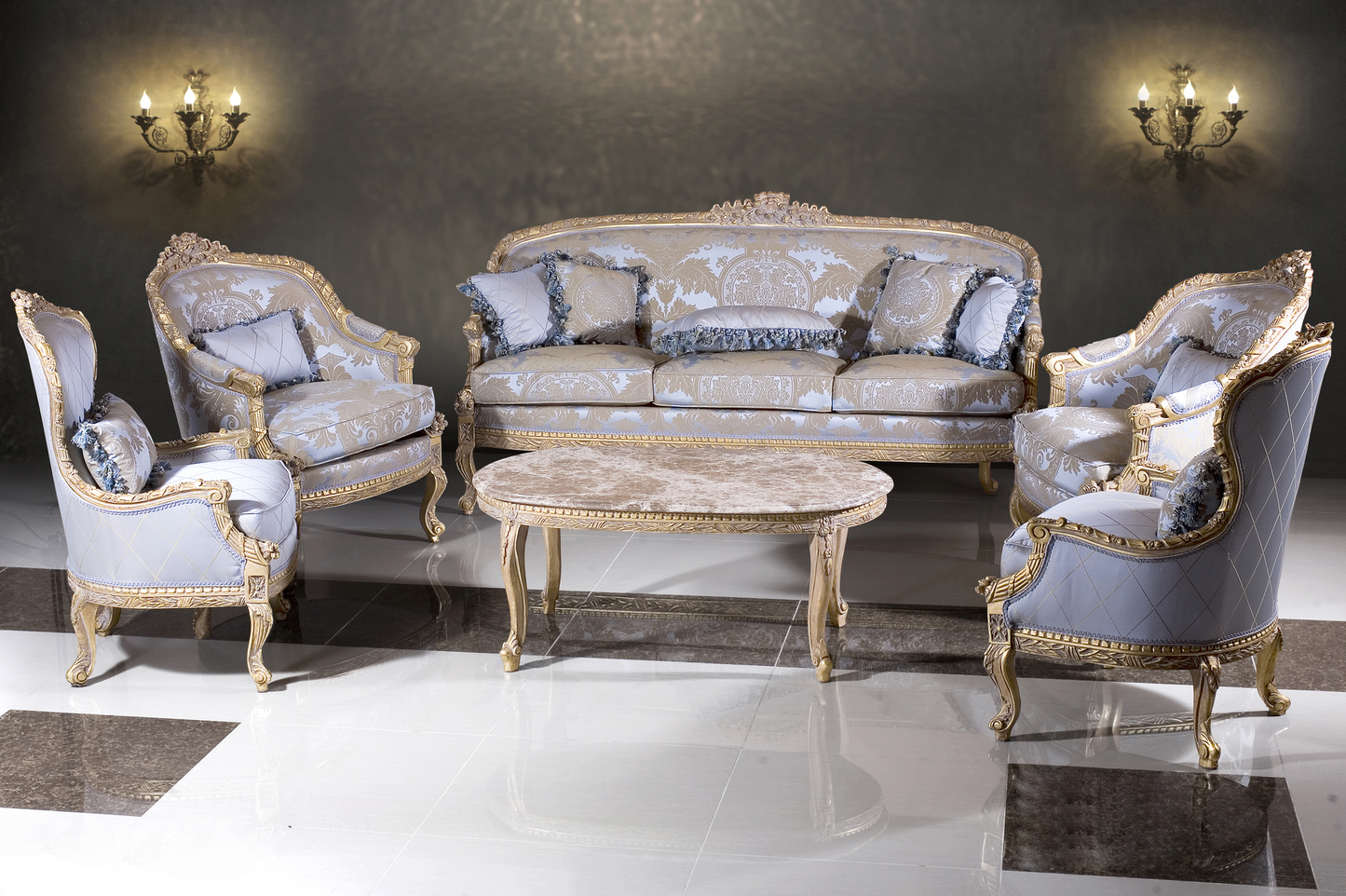 The Grandeur Royale Satin 7 Seater Sofa Set