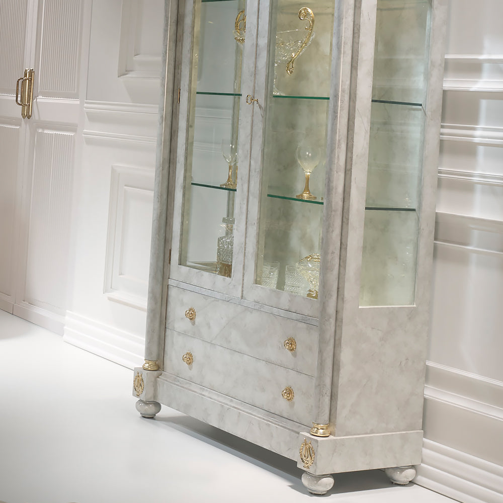 Ivory and Gold Display Closet with Glass Shelves