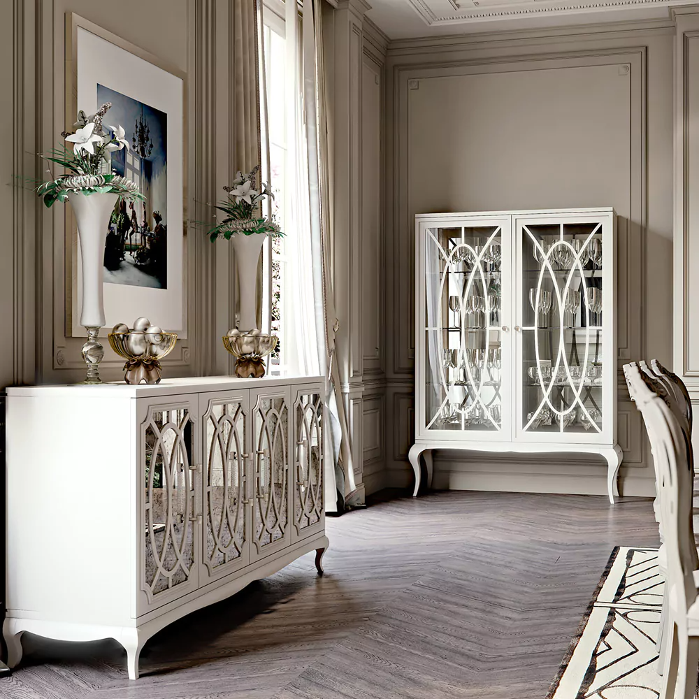 Modern White Display Closet with Glass Shelves