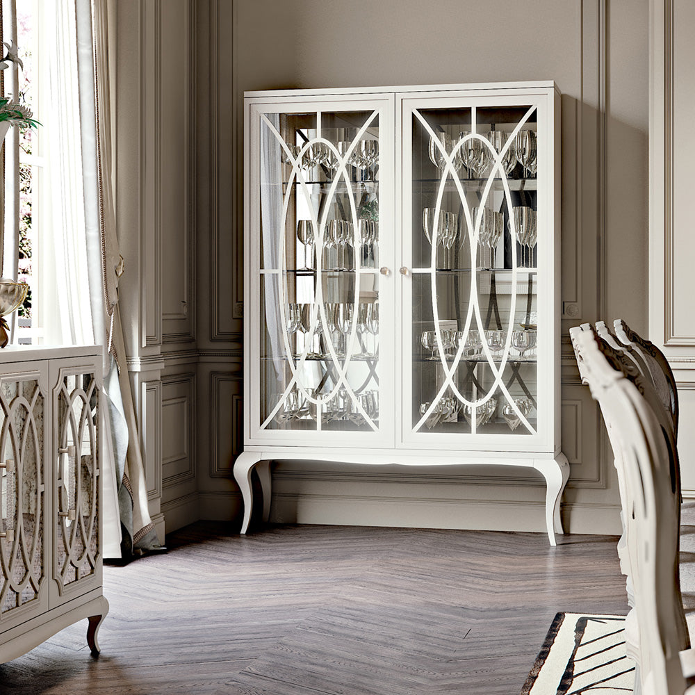 Modern White Display Closet with Glass Shelves