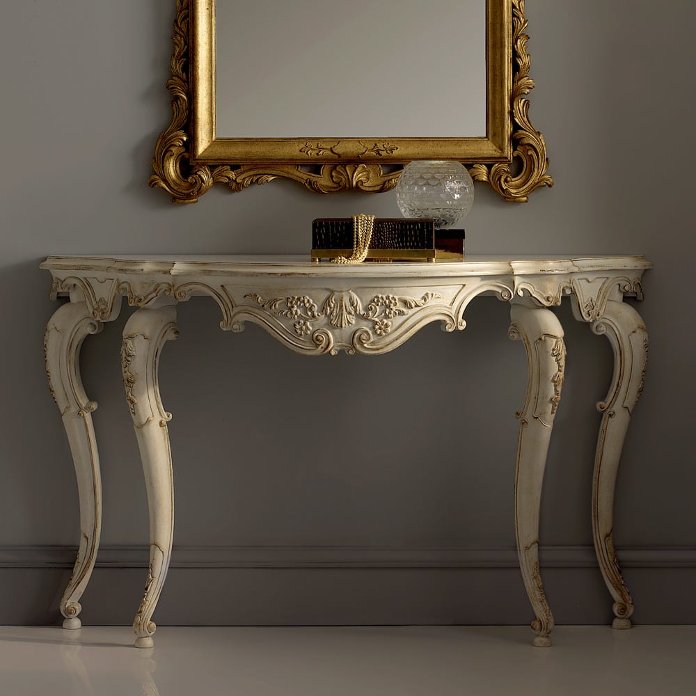 Sidqa Ivory Console and Antique Gold Mirror Set