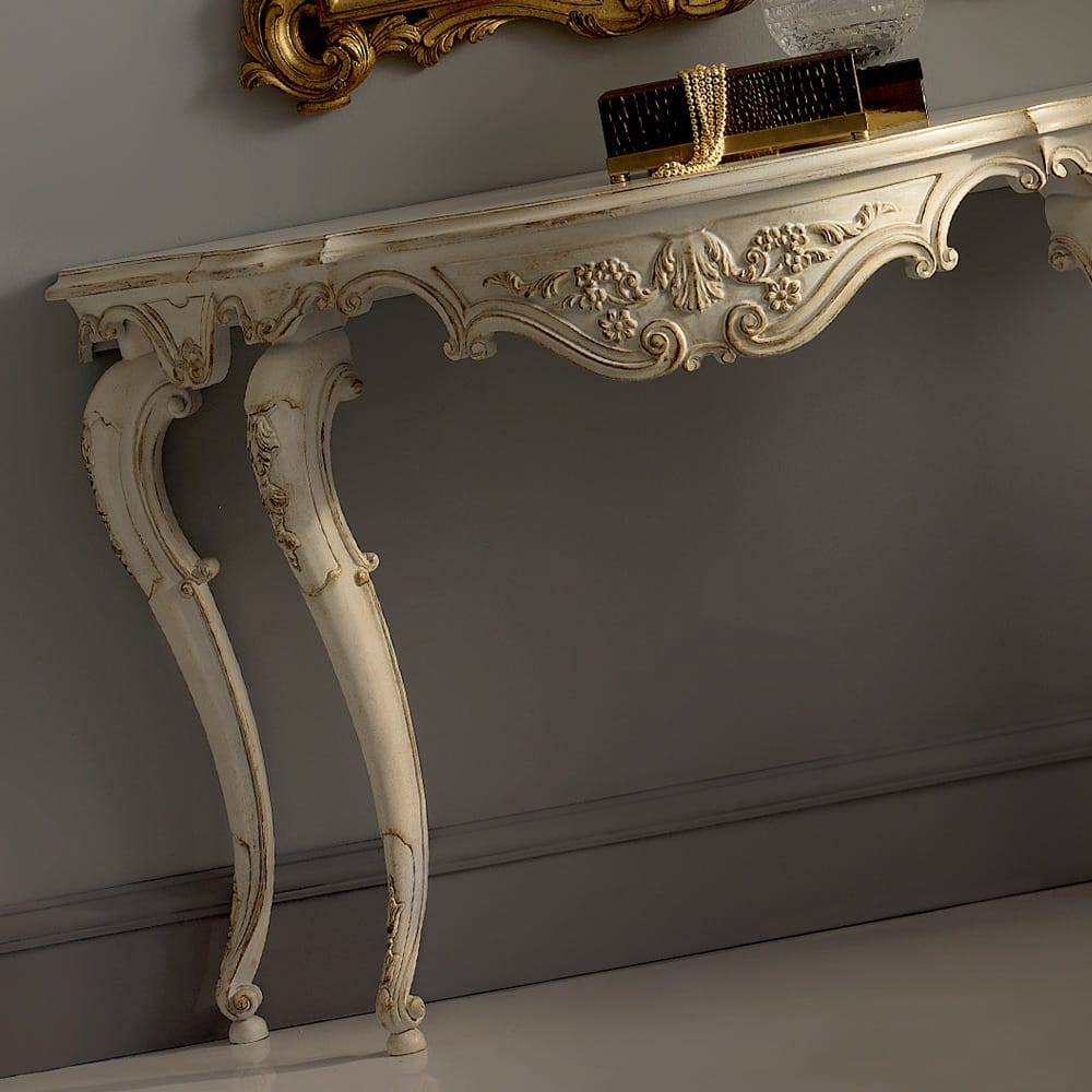 Sidqa Ivory Console and Antique Gold Mirror Set